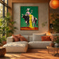 Emerald Toast artwork displayed above a cream sectional near leafy plants.