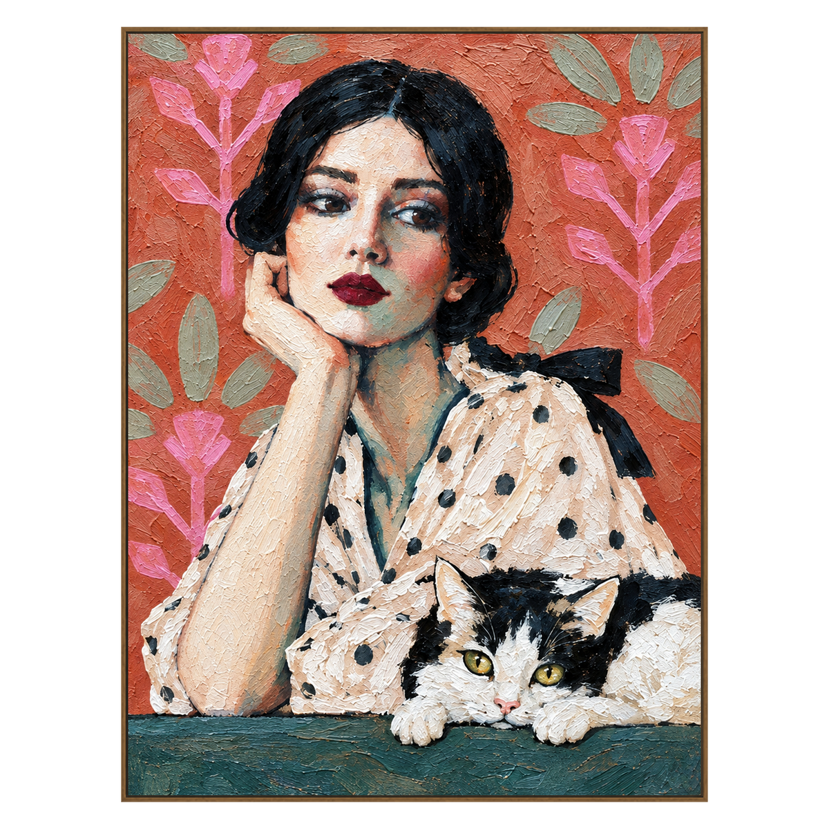 Polka Dot Pause artwork in a natural wood frame on a transparent background.