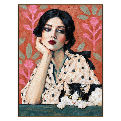 Polka Dot Pause artwork in a natural wood frame on a transparent background.