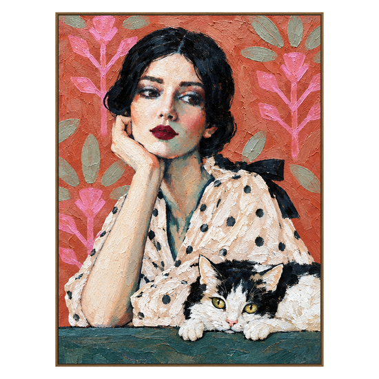 Polka Dot Pause artwork in a natural wood frame on a transparent background.
