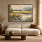 Meadow Mallards artwork displayed above a cream curved sofa.