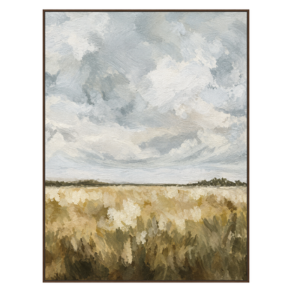 Cloudfield Stillness artwork in a brown wood frame on a transparent background.