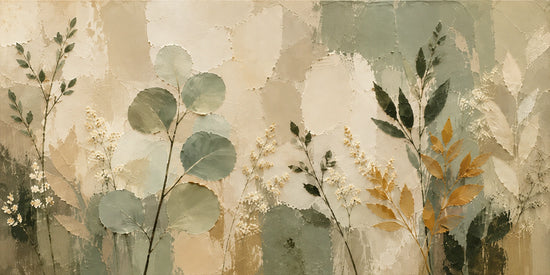 Sage Herbarium full artwork. Rounded sage leaves and slender dark foliage stretch across a ground of cream and ochre washes.