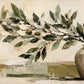 Olive Vessel full artwork. A pale rounded vase holds an olive branch that stretches across soft blocks of cream, sage, and ochre.