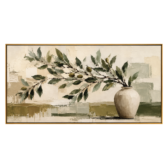 Olive Vessel artwork in a natural wood frame on a transparent background.