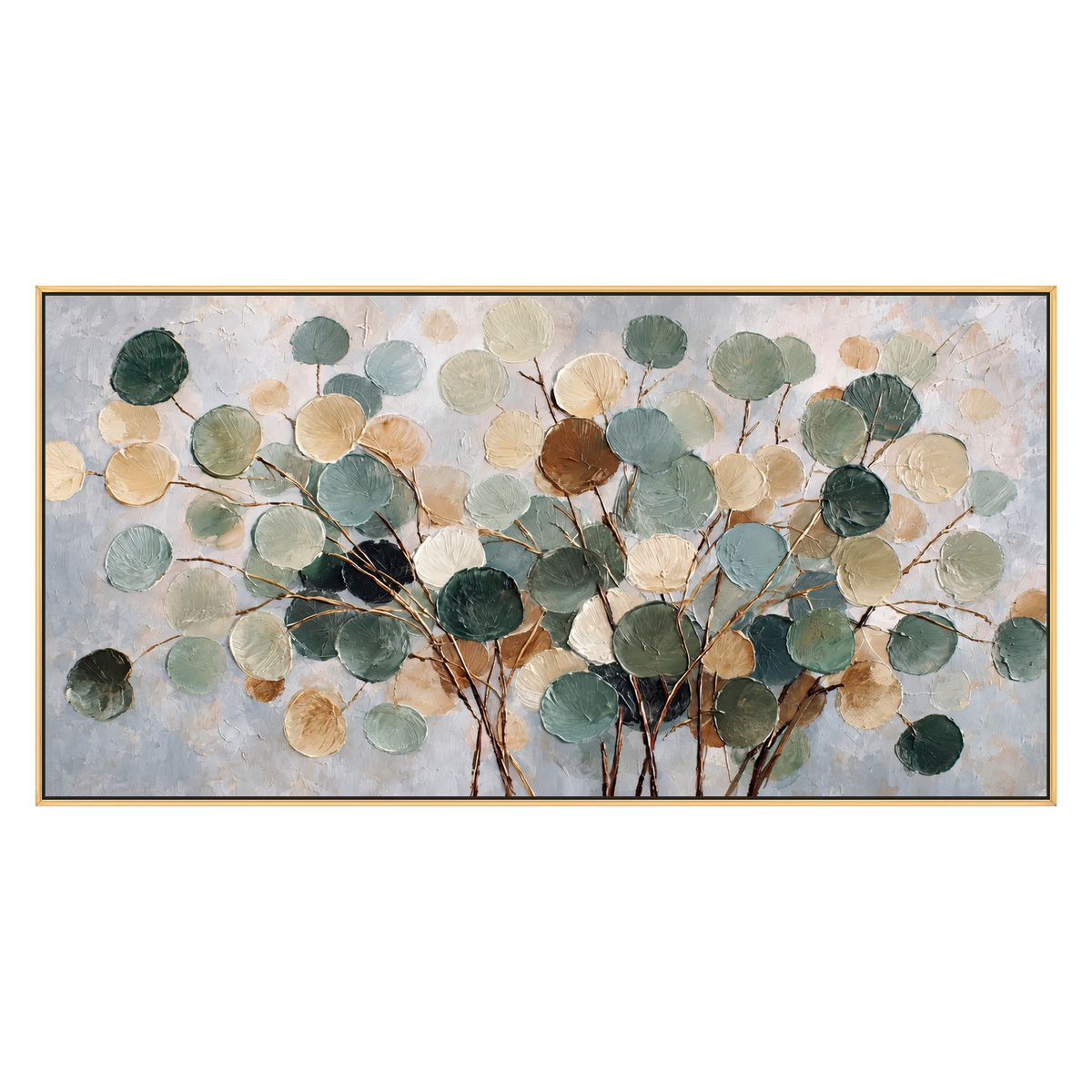 Eucalyptus Drift artwork in a gold frame on a transparent background.