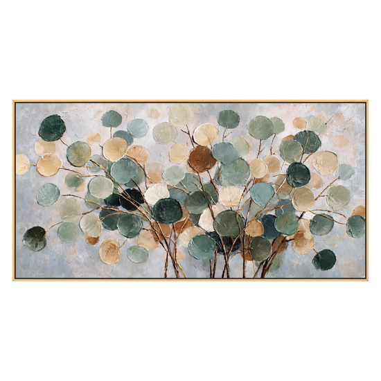 Eucalyptus Drift artwork in a gold frame on a transparent background.