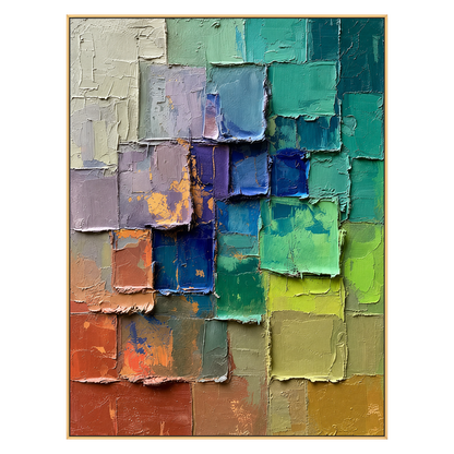 Chromatic Tiles artwork in a gold frame on a transparent background.