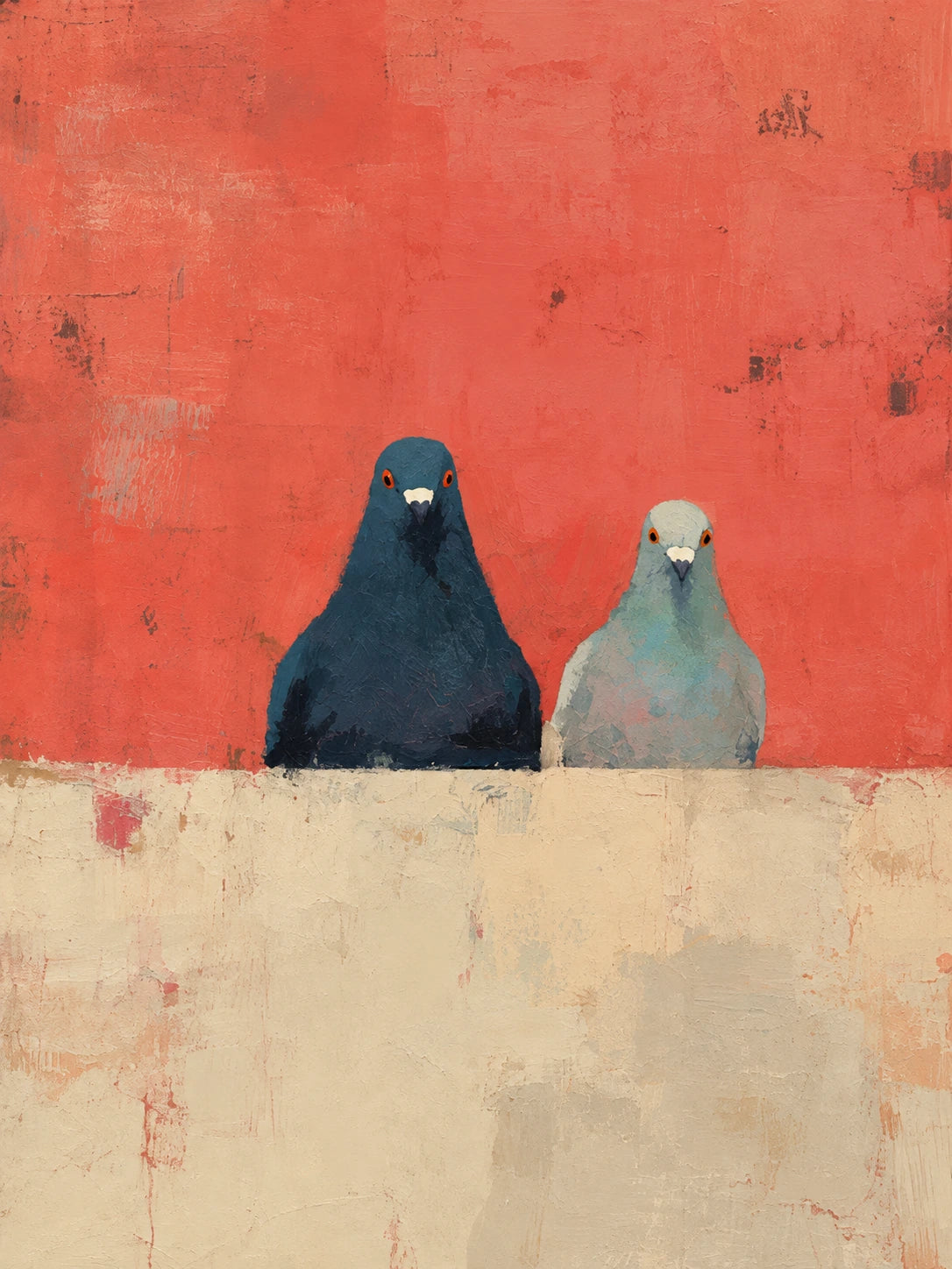 Coral Companions full artwork. Two small birds, one navy and one pale gray, peer over a cream ledge against a weathered coral wall.