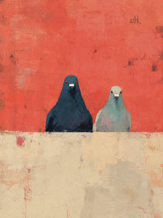 Coral Companions full artwork. Two small birds, one navy and one pale gray, peer over a cream ledge against a weathered coral wall.