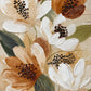 Ochre Petals full artwork. Ivory and warm ochre flowers open among broad olive leaves, their dark dotted centers standing out against a softly textured ground.