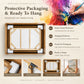 Bedtime Duck Wall Art — Canvoil packaging and hanging guide showing foam corner protection and hanging hardware