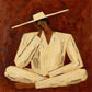 Sienna Contemplation full artwork. A seated figure in a flowing cream outfit rests one hand against her face beneath a wide angular hat.