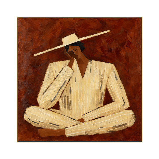 Sienna Contemplation artwork in a gold frame on a transparent background.