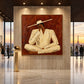 Sienna Contemplation artwork displayed on a tall lobby wall.