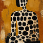 Spotted Silhouette full artwork. An abstract seated figure is covered in irregular black spots against a textured ochre ground.