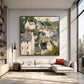 Hillside Gables artwork displayed above a white sectional.