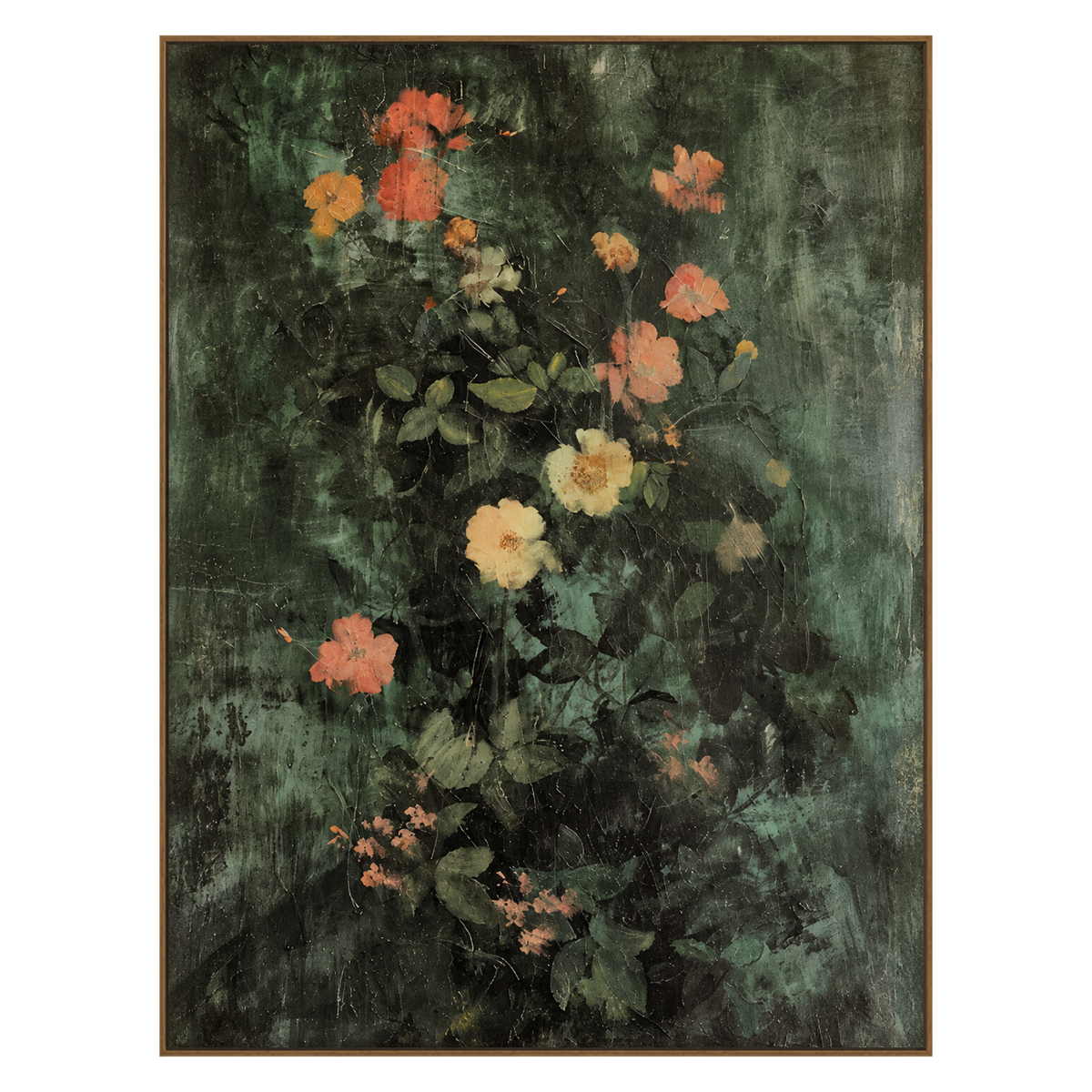 Twilight Blossoms artwork in a natural wood frame on a transparent background.