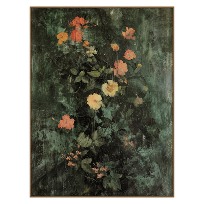 Twilight Blossoms artwork in a natural wood frame on a transparent background.