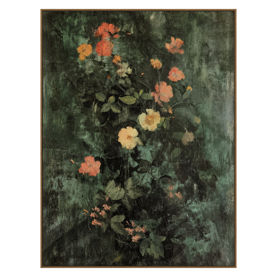 Twilight Blossoms artwork in a natural wood frame on a transparent background.