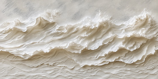 Ivory Tidemarks full artwork. Layers of creamy white ridges sweep across a pale ground like rows of breaking surf.