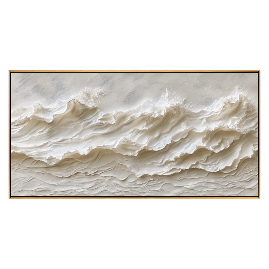 Ivory Tidemarks artwork in a natural wood frame on a transparent background.