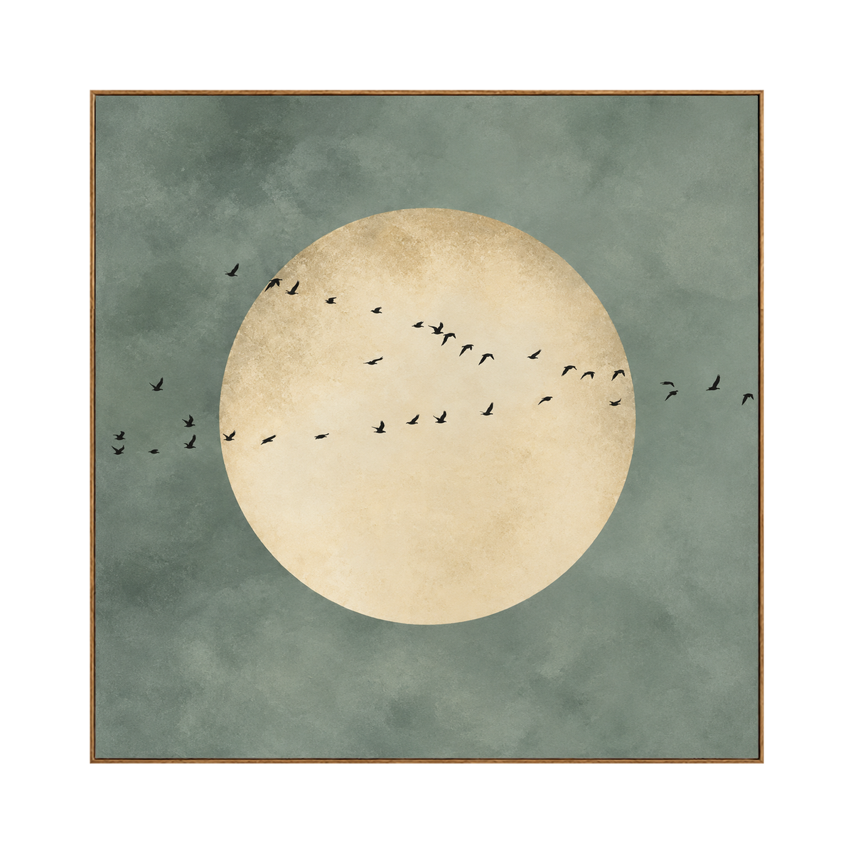 Sage Moonrise artwork in a natural wood frame on a transparent background.