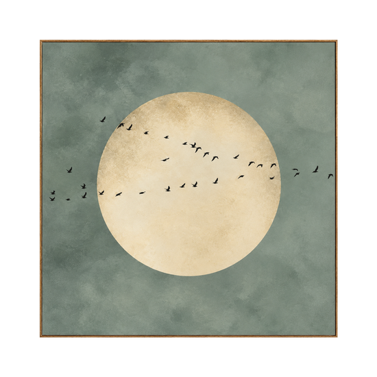 Sage Moonrise artwork in a natural wood frame on a transparent background.
