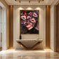 Floral Gaze artwork displayed above a sculptural console.