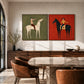 Western Counterpart two-panel artwork set displayed above a dining table with brown chairs.