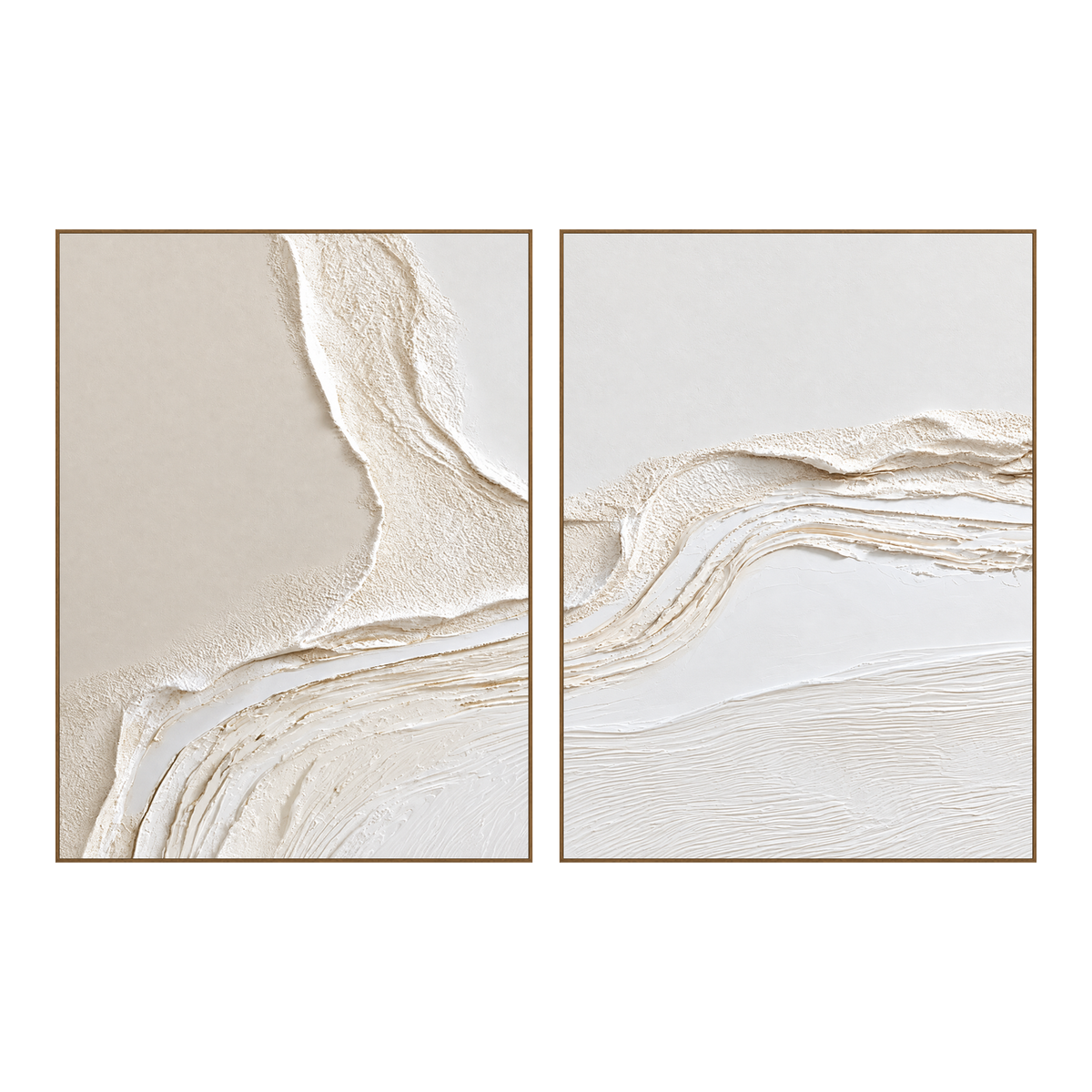 Ivory Confluence two-panel artwork set in matching slim wood frames on a transparent background.