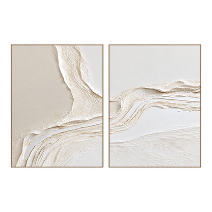 Ivory Confluence two-panel artwork set in matching slim wood frames on a transparent background.
