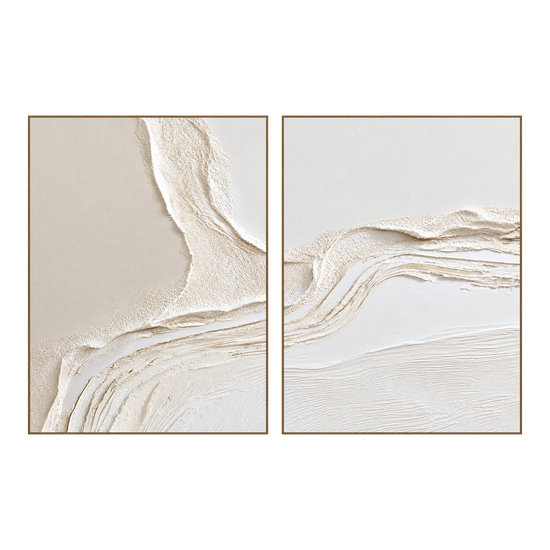 Ivory Confluence two-panel artwork set in matching slim wood frames on a transparent background.
