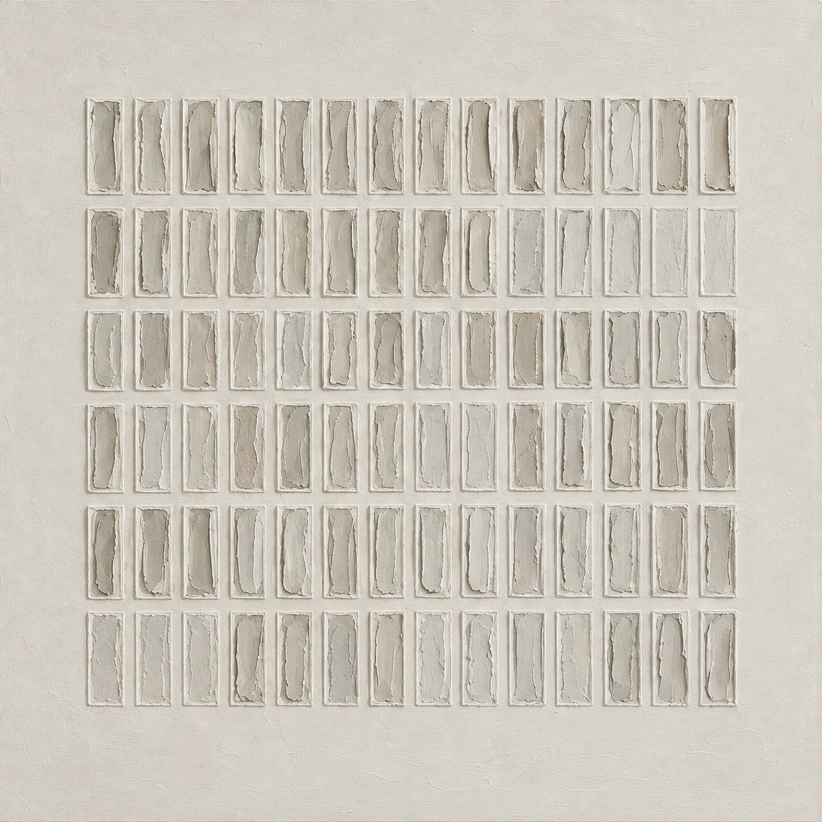 Ivory Register full artwork. Rows of narrow ivory reliefs form a measured grid on a warm pale ground.