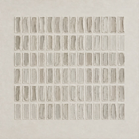 Ivory Register full artwork. Rows of narrow ivory reliefs form a measured grid on a warm pale ground.