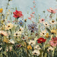 Wildflower Chorus full artwork. Tall stems carry red, pink, yellow, and ivory flowers across a soft blue sky.