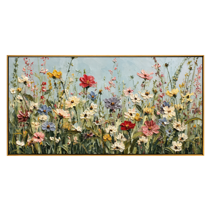 Wildflower Chorus artwork in a natural wood frame on a transparent background.