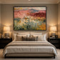 Rosefield Layers artwork displayed above a bed between table lamps.