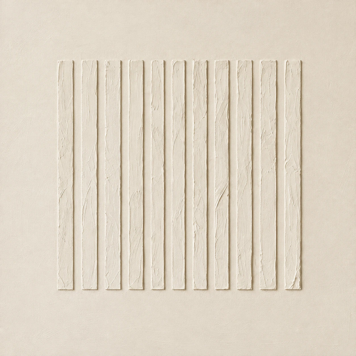 Quiet Fluting full artwork. Slender vertical ridges stand in a centered row against a warm ivory surface.