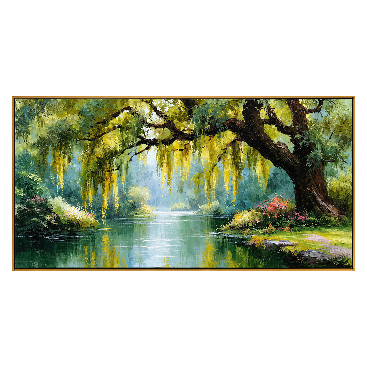 Willow Sanctuary artwork in a natural wood frame on a transparent background.