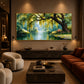 Willow Sanctuary artwork displayed above a dark console between lounge chairs.