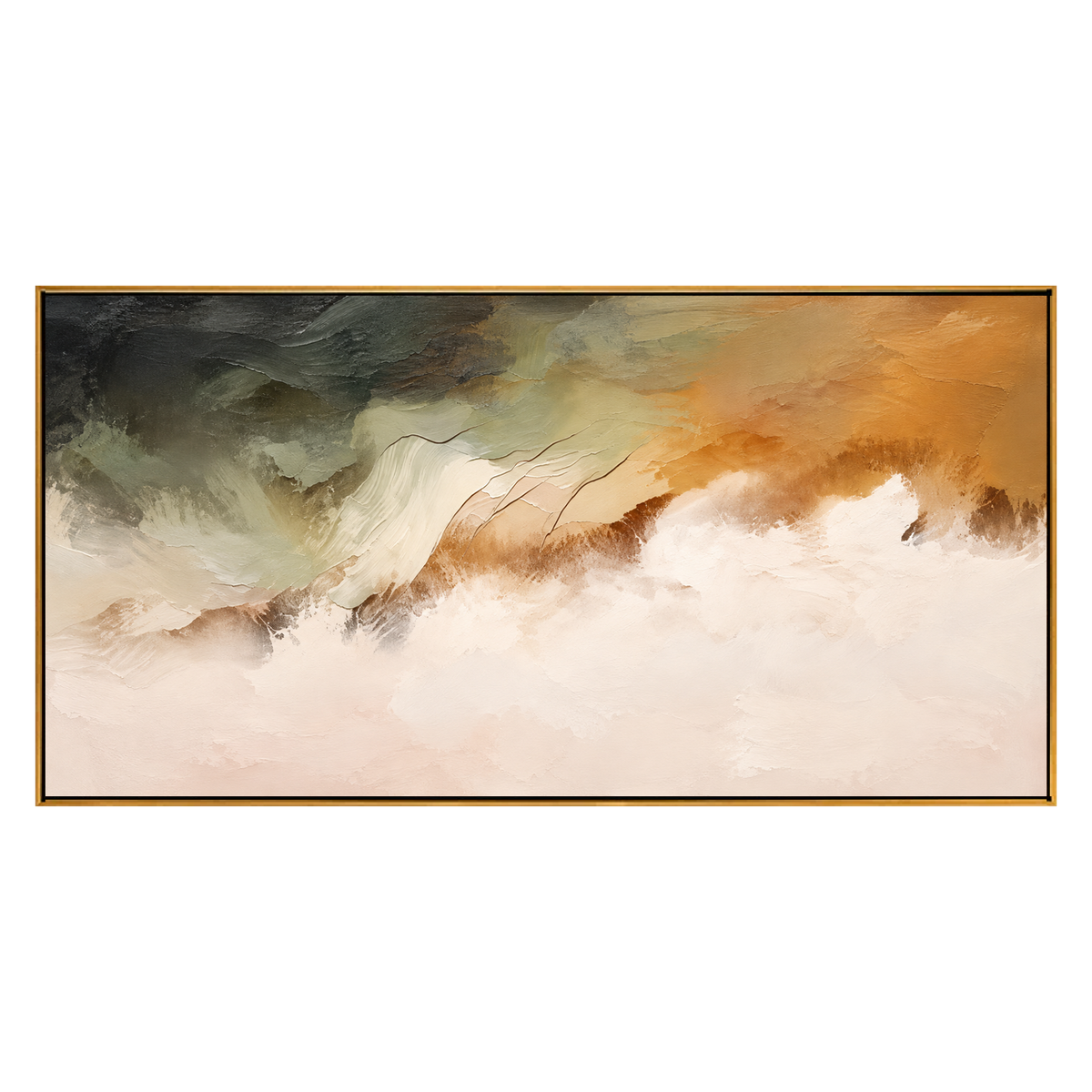 Ochre Mistfall artwork in a natural wood frame on a transparent background.