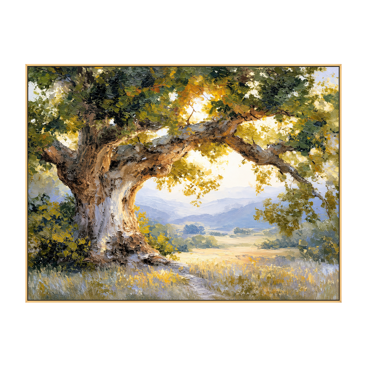 Sunlit Oak artwork in a gold frame on a transparent background.
