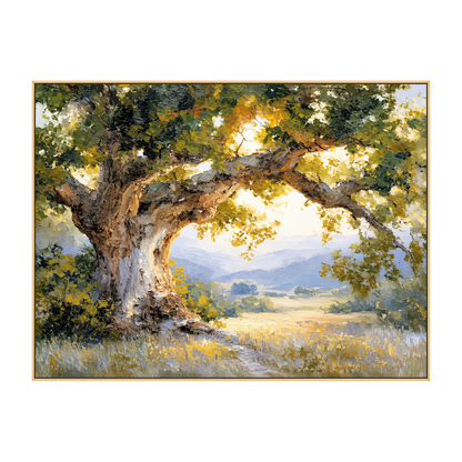 Sunlit Oak artwork in a gold frame on a transparent background.