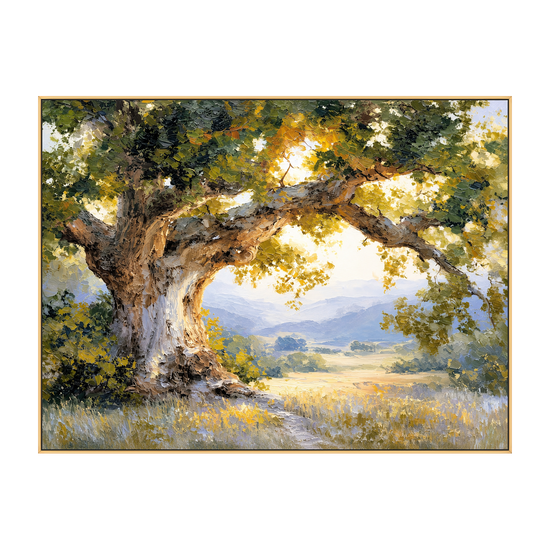 Sunlit Oak artwork in a gold frame on a transparent background.