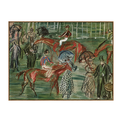 Paddock Gathering artwork in a natural wood frame on a transparent background.
