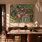 Paddock Gathering artwork displayed above a wooden dining table.