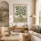 Olive Stripes artwork displayed above a console behind cream seating.