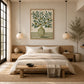 Olive Stripes artwork displayed above a neutral bed.
