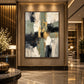 Gilded Junction artwork displayed above a long dark bench.
